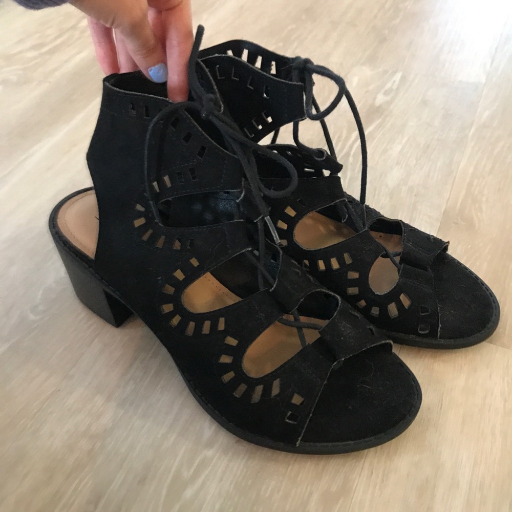 Black open toed dressy heeled sandals
